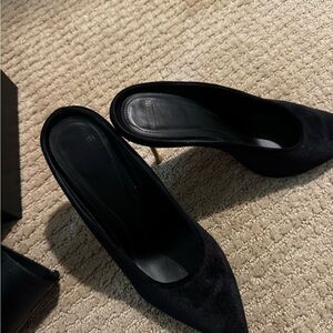 Balmain Black Pointed Mule Heels with Gold Stiletto